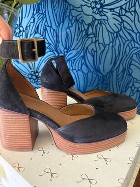 Seychelles Black Suede Ankle-Strap Block Heels